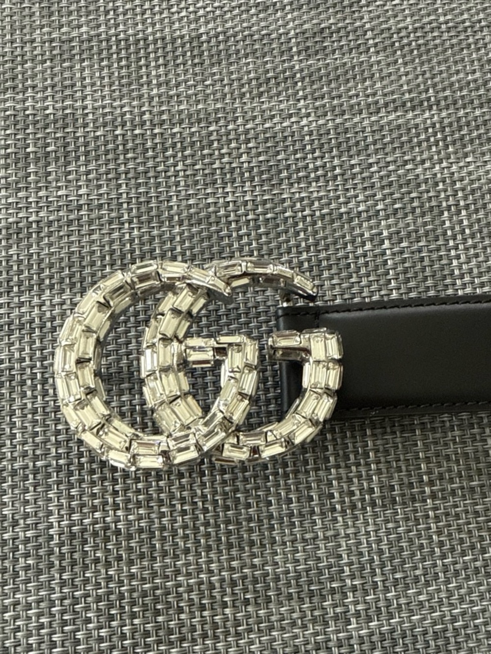 Gucci Black Leather Belt with Silver Crystal Double G Buckle Size 85
